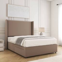 "BSSPOKE Austin Divan Bed Set Plush Velvet 2 Drawers 54"" Headboard & Mattress in Taupe - Size: Super King" - thumbnail 3