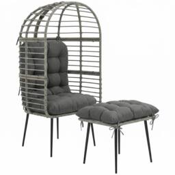 OUTSUNNY Standing Egg Chair Lounge Chair with Footstool, Cushion, Light Grey - thumbnail 2