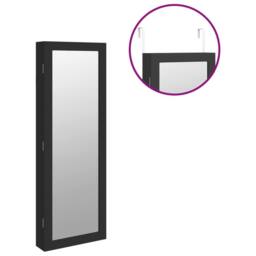 Berkfield Home Mirror Jewellery Cabinet Wall Mounted Black 37.5x10x106 cm - thumbnail 9