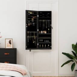 Berkfield Home Mirror Jewellery Cabinet Wall Mounted Black 37.5x10x106 cm