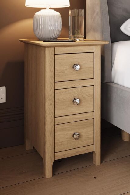 FWStyle Slim 3 Drawer Bedside Table Nightstand Natural Oak Veneer Finish in Brown - image 1
