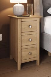 FWStyle Slim 3 Drawer Bedside Table Nightstand Natural Oak Veneer Finish in Brown