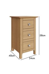 FWStyle Slim 3 Drawer Bedside Table Nightstand Natural Oak Veneer Finish in Brown - thumbnail 5