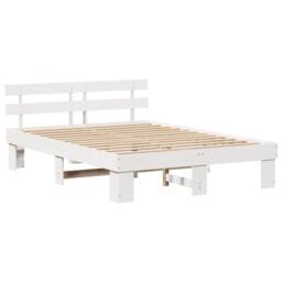 Berkfield Home Bed Frame with Headboard White 160x200 cm Solid Wood Pine - thumbnail 1