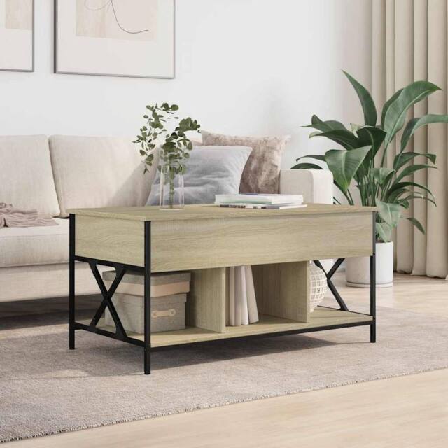 Berkfield Home Comfortable Coffee Table Sonoma Oak 100x55x50 cm Engineered Wood in Light Tan - Size: 100 x 55 x 50 cm - image 1