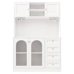 Rolipo White Farmhouse Sideboard Kitchen Cabinet with LED & Glass Doors - thumbnail 6