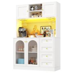 Rolipo White Farmhouse Sideboard Kitchen Cabinet with LED & Glass Doors - thumbnail 8