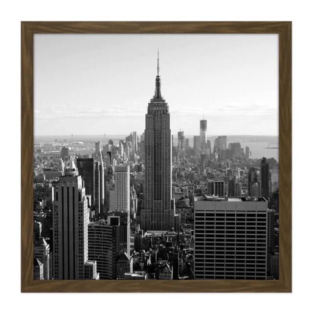 "Artery8 Wall Art Print New York Empire State Building City Black White Photo Square Framed Picture 16X16 Inch in Brown - Size: W16"" x H16""" - image 1