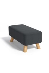 Dark Grey Tofu-shaped Linen Footrest with Solid Wooden Legs