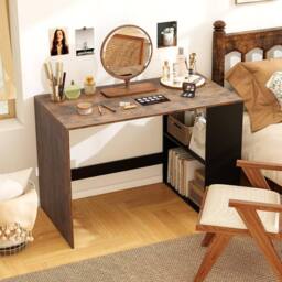 Gymax Wooden Office Desk Writing Desk with Storage 2 Open Shelves Legroom in Brown - thumbnail 5