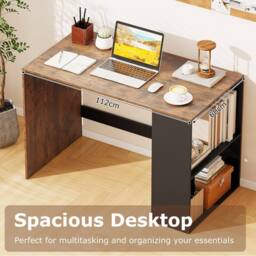 Gymax Wooden Office Desk Writing Desk with Storage 2 Open Shelves Legroom in Brown - thumbnail 7