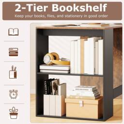 Gymax Wooden Office Desk Writing Desk with Storage 2 Open Shelves Legroom in Brown - thumbnail 9