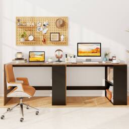 Gymax Wooden Office Desk Writing Desk with Storage 2 Open Shelves Legroom in Brown - thumbnail 6