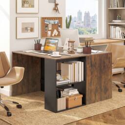 Gymax Wooden Office Desk Writing Desk with Storage 2 Open Shelves Legroom in Brown - thumbnail 4