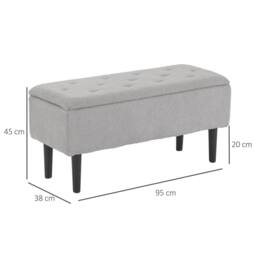 "Nordara 15"" Ottoman Storage Box with Wooden Legs Grey - Size: 90 cm x 35 cm" - thumbnail 2