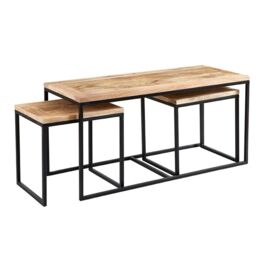 Indian Hub Cosmo John Long Coffee Table Set - Solid Mango Wood - L50xW120xH55 cm in Brown - thumbnail 1