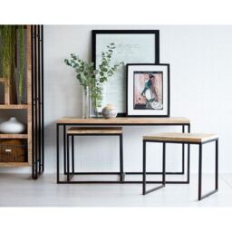 Indian Hub Cosmo John Long Coffee Table Set - Solid Mango Wood - L50xW120xH55 cm in Brown - thumbnail 2