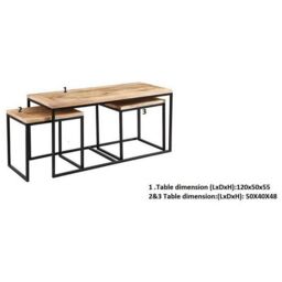 Indian Hub Cosmo John Long Coffee Table Set - Solid Mango Wood - L50xW120xH55 cm in Brown - thumbnail 3