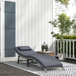 OUTSUNNY Folding Rattan Sun Lounger Outdoor Chair with Cushion & Pillow in Grey - thumbnail 1