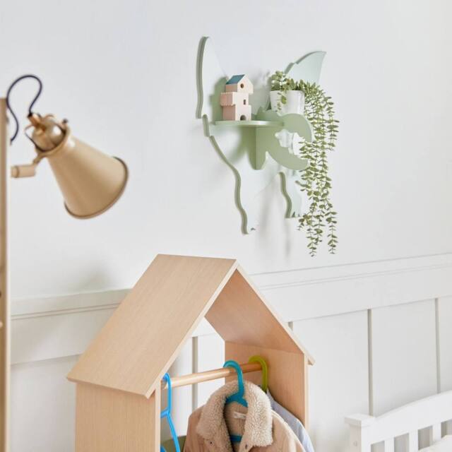 Wyld and Coco Dinosaur Wall Shelf - Light Green MDF - image 1