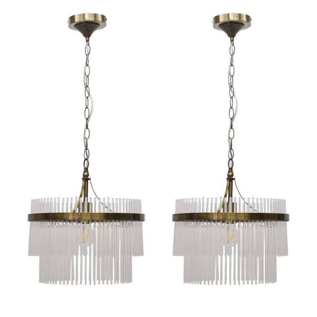 First Choice Lighting Set of 2 Georgia - Antique Brass with Glass Ceiling Pendant Lights in Bronze - image 1