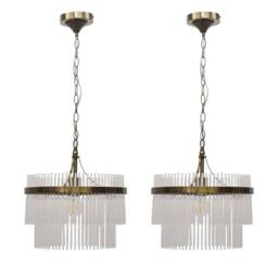 First Choice Lighting Set of 2 Georgia - Antique Brass with Glass Ceiling Pendant Lights in Bronze