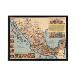 "Artery8 Pictorial Map Of Mexico 1931 Vintage Framed Canvas Wall Art Print - Size: W12"" x H16""" - thumbnail 1