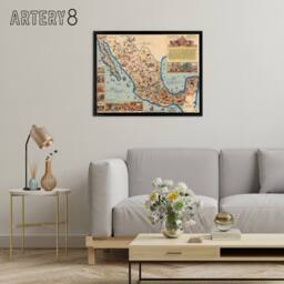 "Artery8 Pictorial Map Of Mexico 1931 Vintage Framed Canvas Wall Art Print - Size: W12"" x H16""" - thumbnail 3
