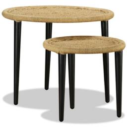 Berkfield Home Beautiful Coffee Table Set 2 Pieces Natural Jute in Beige - thumbnail 1