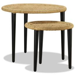 Berkfield Home Beautiful Coffee Table Set 2 Pieces Natural Jute in Beige - thumbnail 5