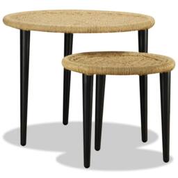 Berkfield Home Beautiful Coffee Table Set 2 Pieces Natural Jute in Beige - thumbnail 4