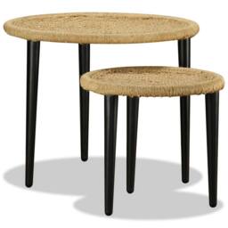 Berkfield Home Beautiful Coffee Table Set 2 Pieces Natural Jute in Beige - thumbnail 2