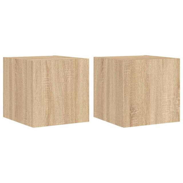Berkfield Home TV Wall Cabinets with LED Lights 2 pcs Sonoma Oak 30.5x35x30 cm in Light Tan - image 1