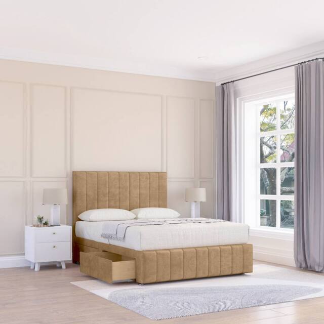 "Sloomy California Divan Bed Base Slate Naples No Drawers 12"" Footboard & 54"" Floor Standing Headboard in Light Brown - Size: Small Double" - image 1