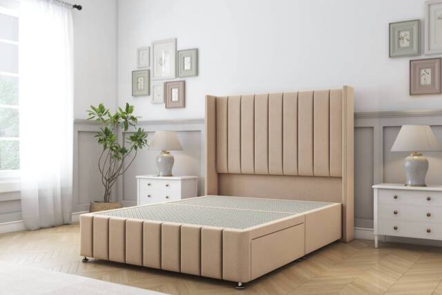 "Sloomy Melbourne Plush Divan Base 2 Drawers -54"" Wingback 12"" Footboard in Stone - Size: King" - image 1