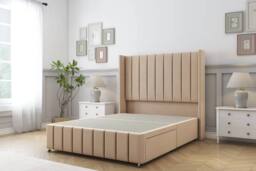"Sloomy Melbourne Plush Divan Base 2 Drawers -54"" Wingback 12"" Footboard in Stone - Size: King"