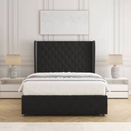 "BSSPOKE Faye Velvet Divan Bed 54"" Headboard & 2 Drawers Footend & No Mattress in Black - Size: Small Double" - thumbnail 3