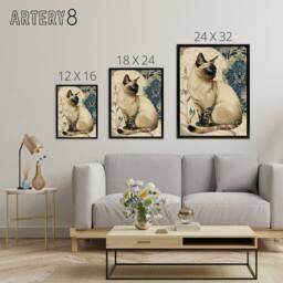 "Artery8 Siamese Cat Floral Art Nouveau Framed Canvas Wall Art Print - Size: W12"" x H16""" - thumbnail 4