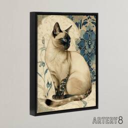"Artery8 Siamese Cat Floral Art Nouveau Framed Canvas Wall Art Print - Size: W12"" x H16""" - thumbnail 2