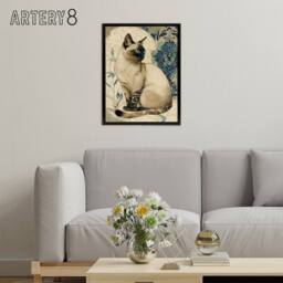 "Artery8 Siamese Cat Floral Art Nouveau Framed Canvas Wall Art Print - Size: W12"" x H16""" - thumbnail 3