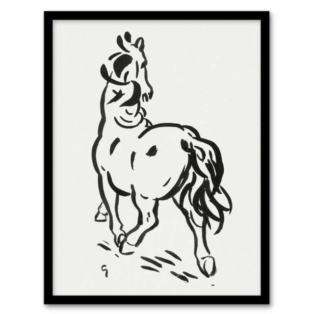 Artery8 Horse Black & White Ink Sketch Leo Gestel Framed Wall Art Print - Size: A4 - image 1