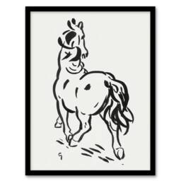 Artery8 Horse Black & White Ink Sketch Leo Gestel Framed Wall Art Print - Size: A4 - thumbnail 1