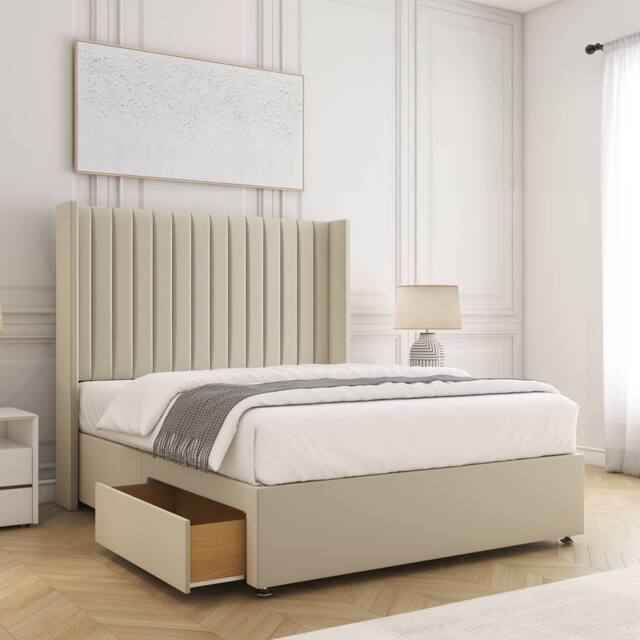 "BSSPOKE Manhattan Divan Bed Plush 54""Headboard 2Drawers Footend & No Mattress in Cream - Size: King" - image 1