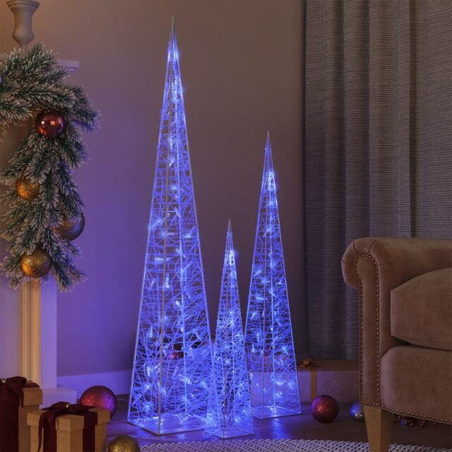 Berkfield Home Acrylic Decorative LED Light Cone Set Blue 60/90/120cm - image 1