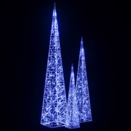 Berkfield Home Acrylic Decorative LED Light Cone Set Blue 60/90/120cm - thumbnail 4