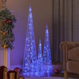 Berkfield Home Acrylic Decorative LED Light Cone Set Blue 60/90/120cm - thumbnail 1