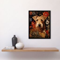 "Artery8 Wall Art Print Golden Sealyham Terrier Dog On Elegant Floral Backdrop William Morris Style Pattern Artwork Art Framed - Size: W12"" x H16""" - thumbnail 4