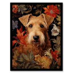 "Artery8 Wall Art Print Golden Sealyham Terrier Dog On Elegant Floral Backdrop William Morris Style Pattern Artwork Art Framed - Size: W12"" x H16""" - thumbnail 1