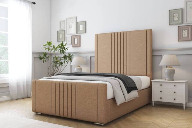 "Comfort Beds Royal Dumfries Bed Frame - 50"" Upholstered Headboard in Light Brown - Size: Single" - image 1