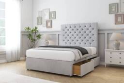 "Sloomy Mayfair Naples Divan Bed Base 2 Drawers Same Side With 26"" Strutted Headboard in Silver - Size: Single" - thumbnail 4